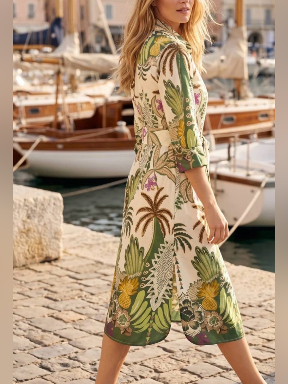 Zenara Woman Paloma Printed Cotton Shirt Dress NWT Tropical Print Relaxed L - Picture 5 of 11